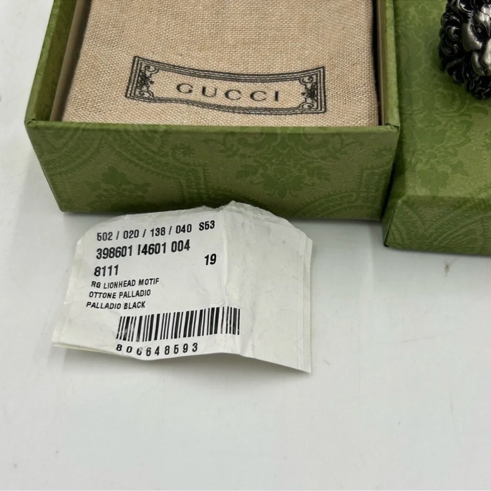 Gucci lion head motif ring in silver made in Italy size 8.5 NWT